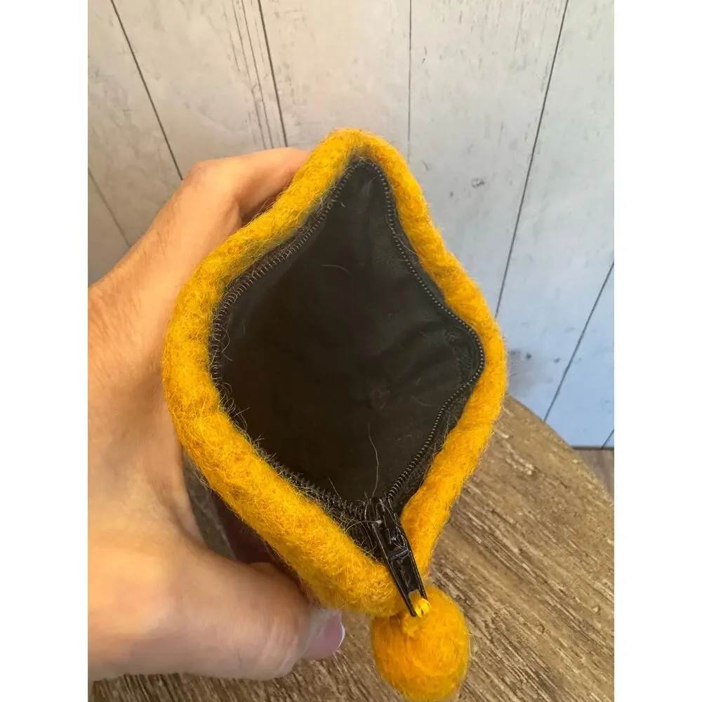 Felted Wool Coin Purse Wallet Cute Purple Yellow NEW! Wallets Boho Striped